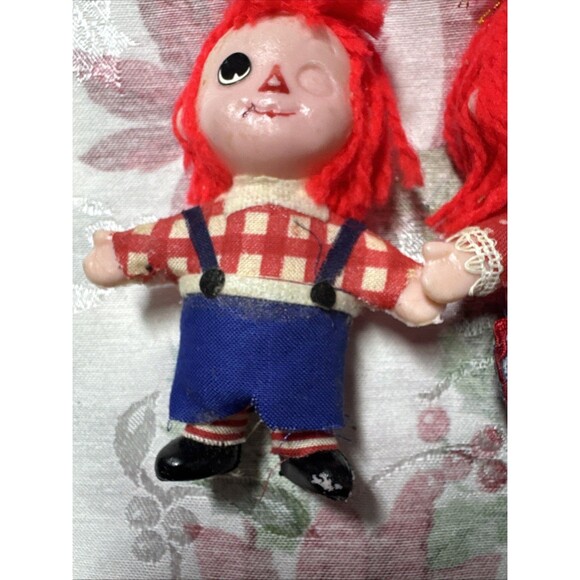 Vtg Raggedy Ann & Andy Style Set Of 2 Rag Doll Ornaments Japan Plastic Yarn Doll - Picture 7 of 8